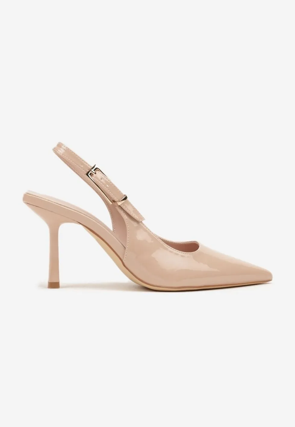 Jasnobeżowe Lakierowane Sandały Czółenka Slingback Silvesa