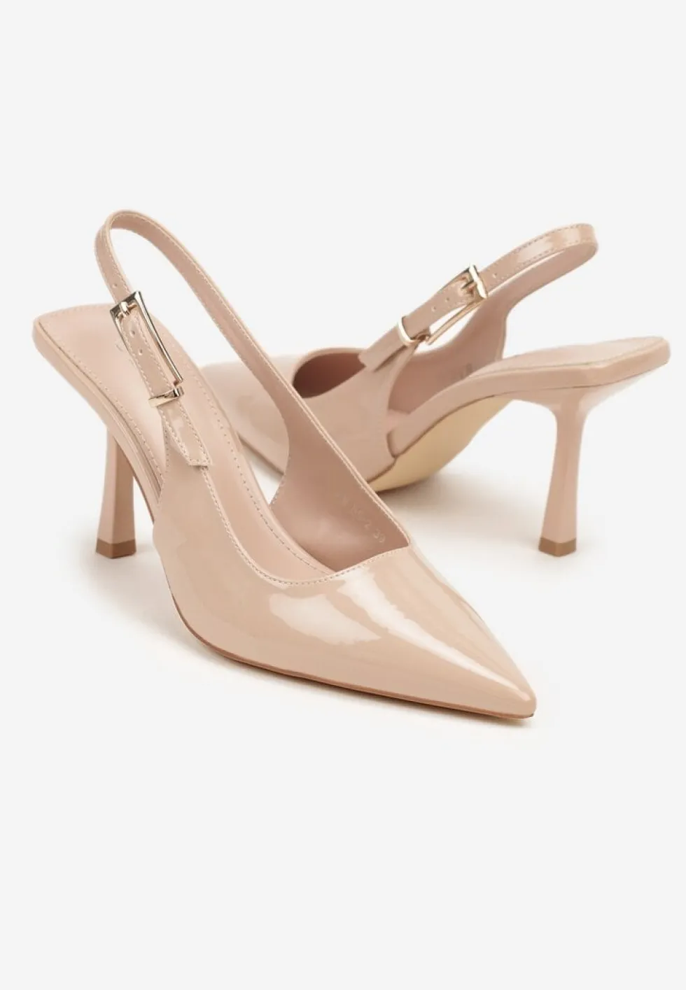 Jasnobeżowe Lakierowane Sandały Czółenka Slingback Silvesa
