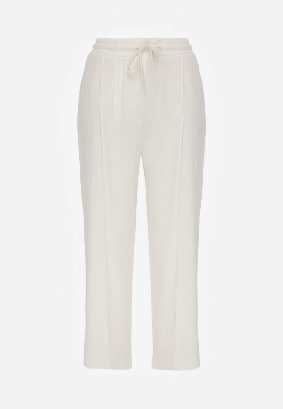 Jasnobeżowe Prążkowane Spodnie High Waist z Szerokimi Nogawkami Ginorria