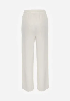 Jasnobeżowe Prążkowane Spodnie High Waist z Szerokimi Nogawkami Ginorria