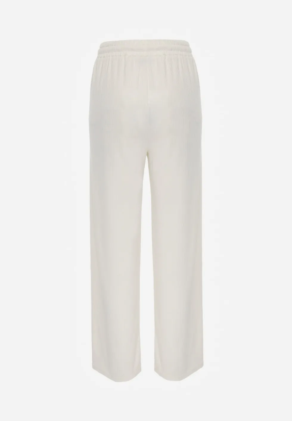 Jasnobeżowe Prążkowane Spodnie High Waist z Szerokimi Nogawkami Ginorria