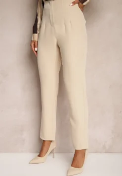 Jasnobeżowe Spodnie Cygaretki High Waist Molfi