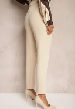 Jasnobeżowe Spodnie Cygaretki High Waist Molfi