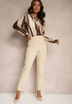 Jasnobeżowe Spodnie Cygaretki High Waist Molfi