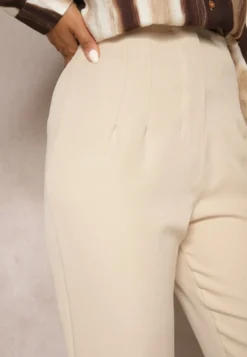 Jasnobeżowe Spodnie Cygaretki High Waist Molfi