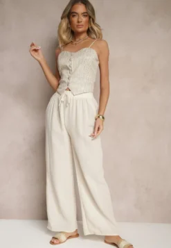 Jasnobeżowe Spodnie o Szerokim Kroju High Waist Edilisea