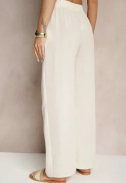 Jasnobeżowe Spodnie o Szerokim Kroju High Waist Edilisea