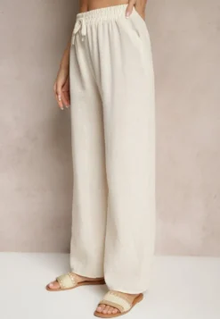 Jasnobeżowe Spodnie o Szerokim Kroju High Waist Edilisea