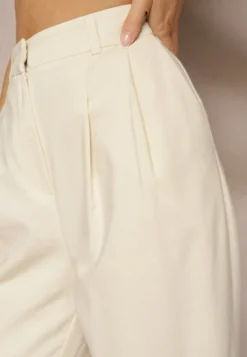 Jasnobeżowe Spodnie Paper Bag High Waist Zapinane na Suwak Nestabella