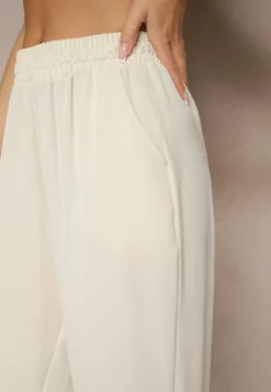 Jasnobeżowe Spodnie z Bawełną o Szerokim Kroju High Waist Fanelithia