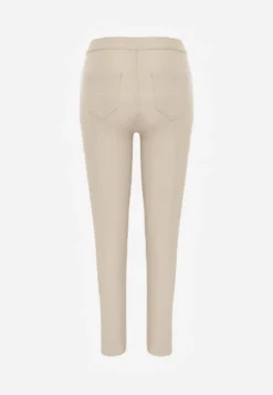 Jasnobeżowe Spodnie z Imitacji Skóry o Fasonie Skinny Sonowa