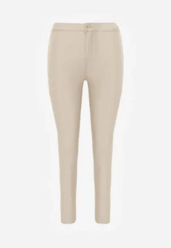 Jasnobeżowe Spodnie z Imitacji Skóry o Fasonie Skinny Sonowa