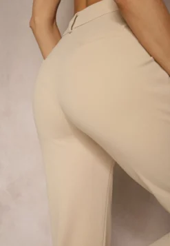 Jasnobeżowe Spodnie z Wiskozą o Garniturowym Kroju High Waist Senaridra