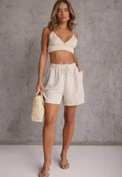Jasnobeżowe Szorty Casual High Waist na Lato Bogate w Wiskozę Ismina