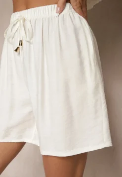 Jasnobeżowe Szorty High Waist z Wiązaniem Filorella