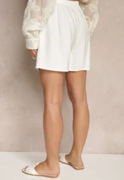 Jasnobeżowe Szorty High Waist z Wiązaniem Filorella