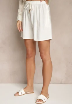 Jasnobeżowe Szorty High Waist z Wiązaniem Filorella