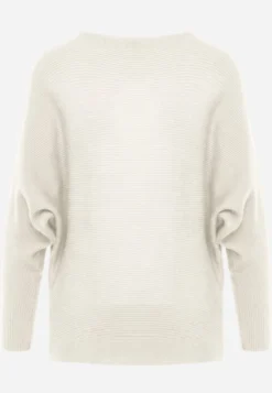 Jasnobeżowy Basic Sweter Nietoperz z Wiskozą Rosanel