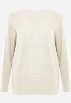 Jasnobeżowy Basic Sweter Nietoperz z Wiskozą Rosanel