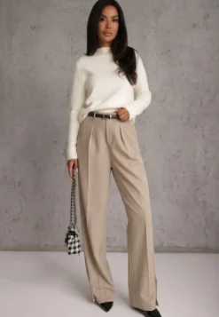 Jasnobeżowy Golf z Wełną Ozdobiony Ściągaczami w Casualowym Stylu Katlina