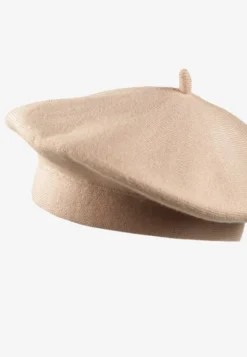 Jasnobeżowy Klasyczny Beret z Antenką z Bawełną i Kaszmirem Emidora