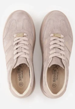 Jasnobeżowy Sneakersy na Platformie z Zamszu Naturalnego ze Skórzaną Wkładką Heizeiros