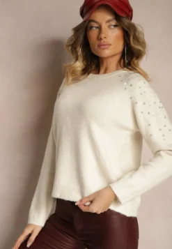 Jasnobeżowy Sweter z Bawełną i Cekinami Ceala