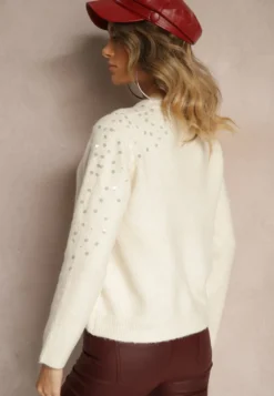 Jasnobeżowy Sweter z Bawełną i Cekinami Ceala
