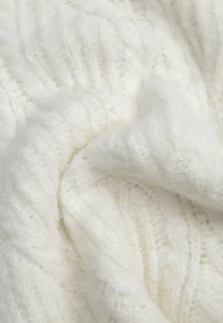 Jasnobeżowy Sweter z Bawełną Wełną Warkoczowym Splotem i Ażurowym Wzorem Dinqi