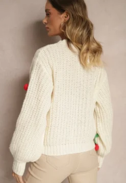 Jasnobeżowy Sweter ze Ściągaczami w Wisienki Ventinnia