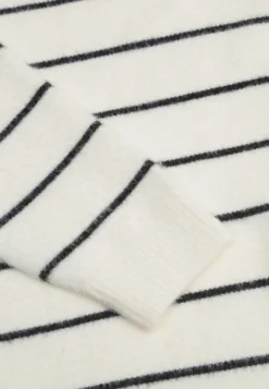Jasnobeżowy Sweter z Wełną i Bawełną o Klasycznym Kroju w Drobne Prążki Rosal
