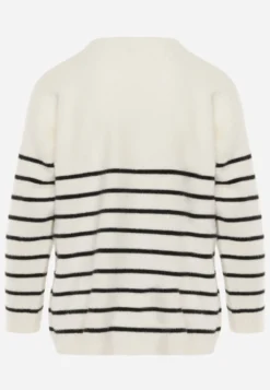 Jasnobeżowy Sweter z Wełną w Paski Basic Margela