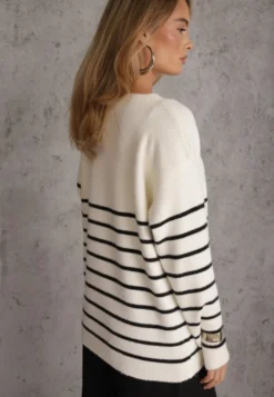 Jasnobeżowy Sweter z Wełną w Paski Basic Margela