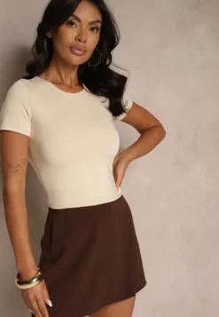 Jasnobeżowy T-shirt Cropped z Wiskozą Efranessa