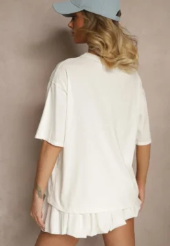 Jasnobeżowy T-shirt z Bawełny Ozdobiony Sercem Ranira