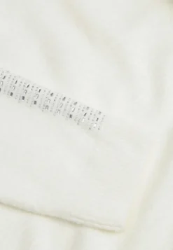 Jasnobeżowy Zimowy Sweter z Wełną Ozdobiony Cyrkoniami Tarsia