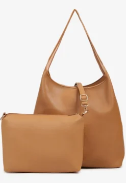Jasnobrązowa Klasyczna Torebka Hobo z Kosmetyczką i Paskiem Crossbody Fesulea