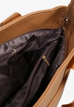 Jasnobrązowa Torebka Typu Shopper z Paskiem Crossbody i Aplikacją Zdobiona Pikowaniem Fleomira