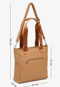 Jasnobrązowa Torebka Typu Shopper z Paskiem Crossbody i Aplikacją Zdobiona Pikowaniem Fleomira