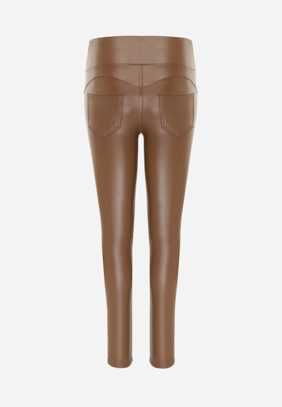 Jasnobrązowe Legginsy High Waist z Imitacjami Kieszeni Salabria