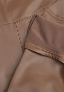 Jasnobrązowe Legginsy High Waist z Imitacjami Kieszeni Salabria