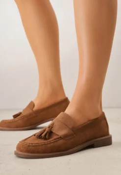 Jasnobrązowe Mokasyny VICES z Wkładką ze Skóry Naturalnej Ozdobione Chwostami Maritune