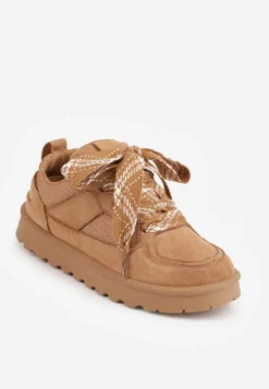 Jasnobrązowe Śniegowce w Stylu Sneakersów Chunky ze Sznurowaniem i Bieżnikiem Iitha