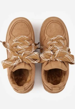 Jasnobrązowe Śniegowce w Stylu Sneakersów Chunky ze Sznurowaniem i Bieżnikiem Iitha