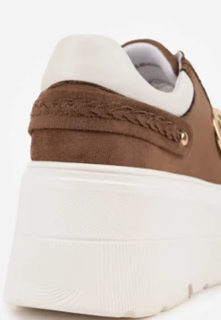 Jasnobrązowe Sneakersy Vices na Platformie Ozdobione Metaliczną Aplikacją Tatellia