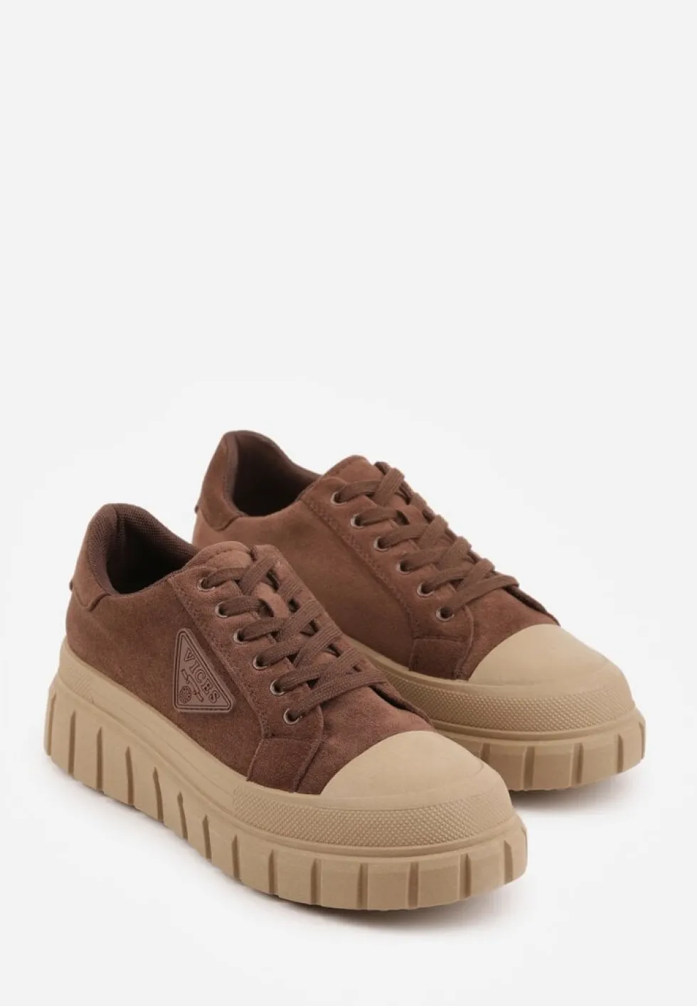 Jasnobrązowe Sneakersy Vices na Platformie z Ozdobą i Napisem Leawen