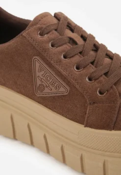 Jasnobrązowe Sneakersy Vices na Platformie z Ozdobą i Napisem Leawen