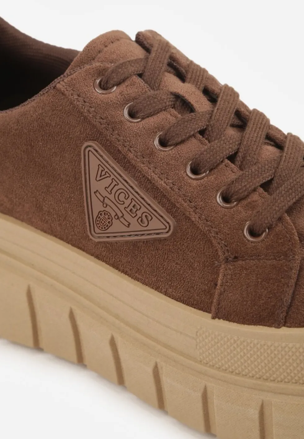 Jasnobrązowe Sneakersy Vices na Platformie z Ozdobą i Napisem Leawen