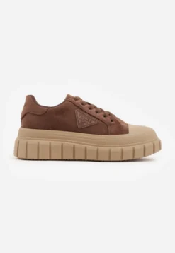 Jasnobrązowe Sneakersy Vices na Platformie z Ozdobą i Napisem Leawen