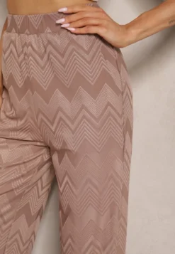 Jasnobrązowe Spodnie z Wiskozą o Szerokim Kroju High Waist Weralis